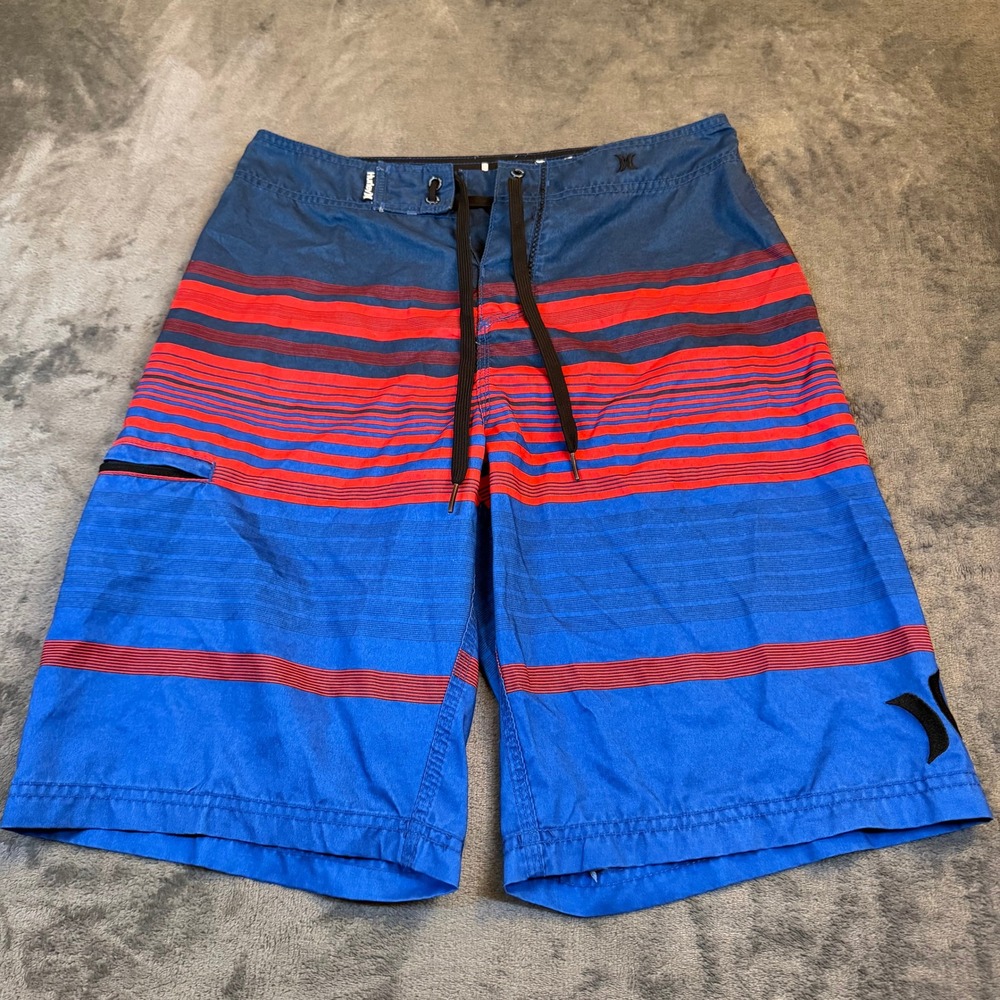 Hurley Phantom Board Shorts Mens 30 Blue Red Striped Swim Trunks‎